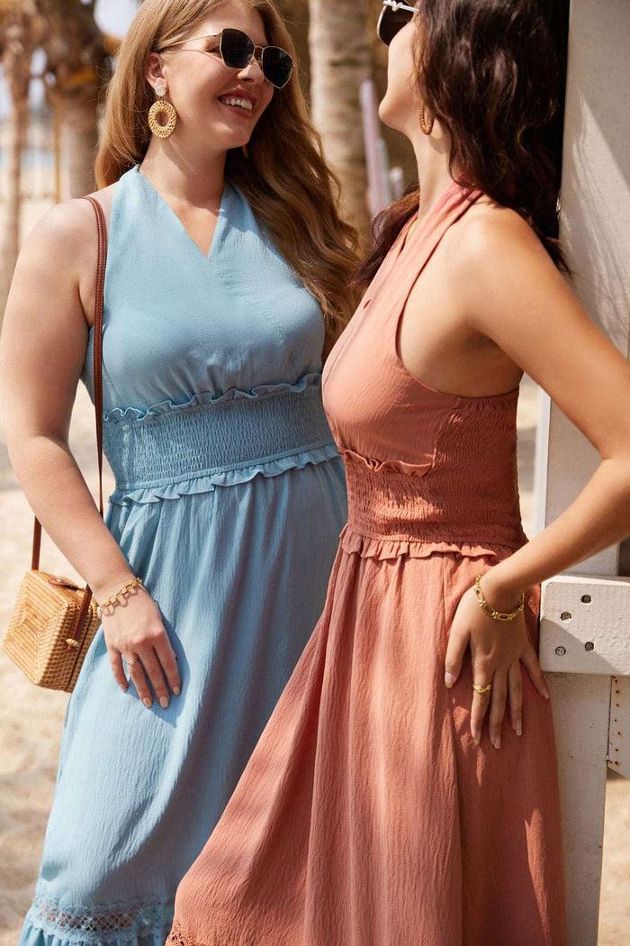 Grace Karin GRACE KARIN Backless Halter Surplice Tiered A-Line Dress