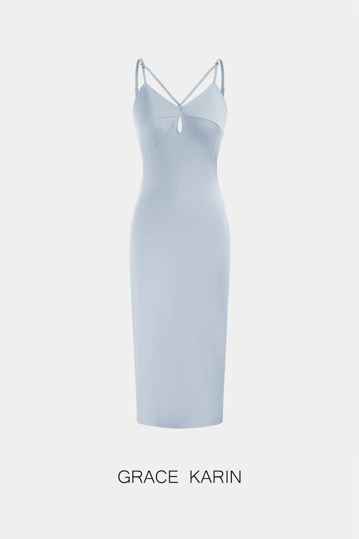 Grace Karin GRACE KARIN Dual Strap Cami Dress Comfy Cut-out Front V-Neck Bodycon Dress
