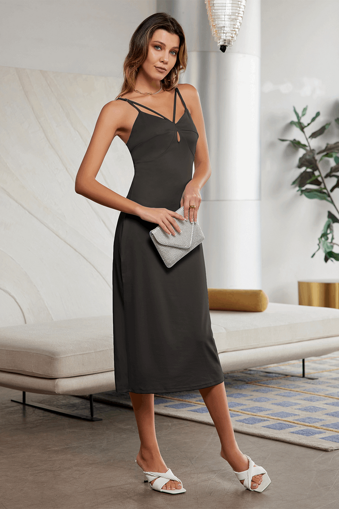 Grace Karin GRACE KARIN Dual Strap Cami Dress Comfy Cut-out Front V-Neck Bodycon Dress