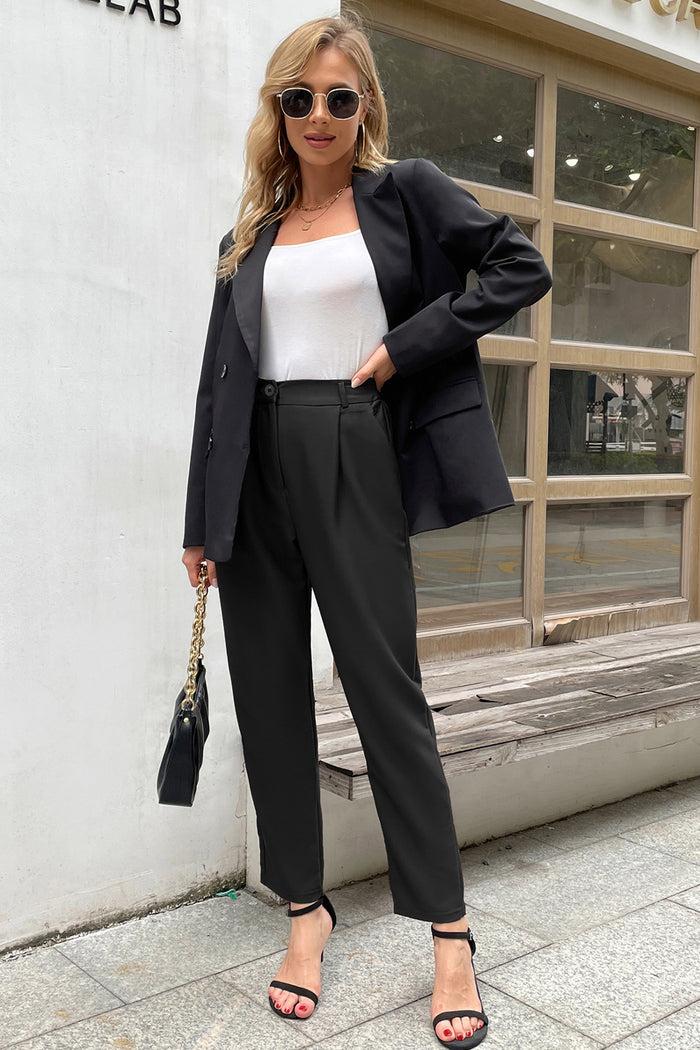 Grace Karin GRACE KARIN High Waist Ankle Pants OL Solid Color Elastic Waist Work Pants