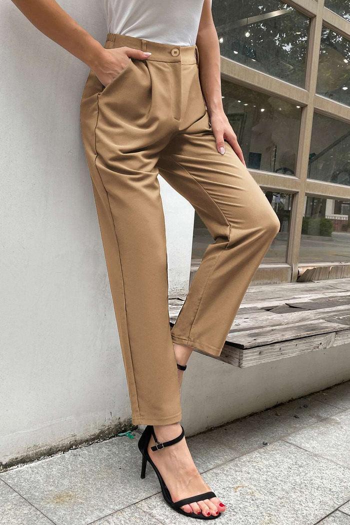 Grace Karin GRACE KARIN High Waist Ankle Pants OL Solid Color Elastic Waist Work Pants