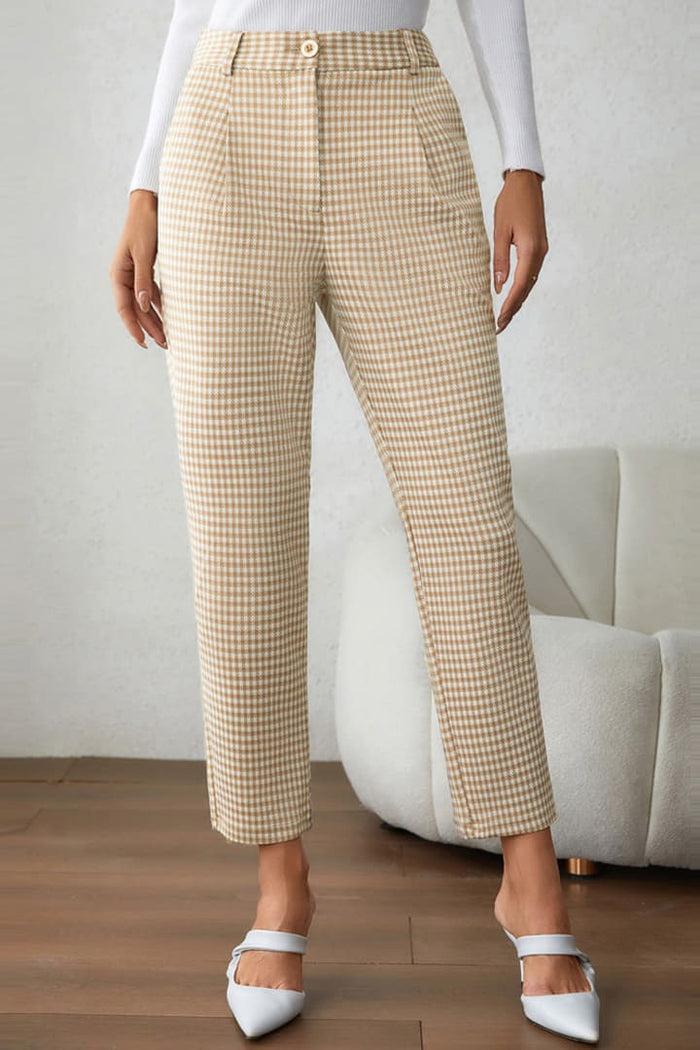 grace karin High Waist OL Plaid Cropped Pants
