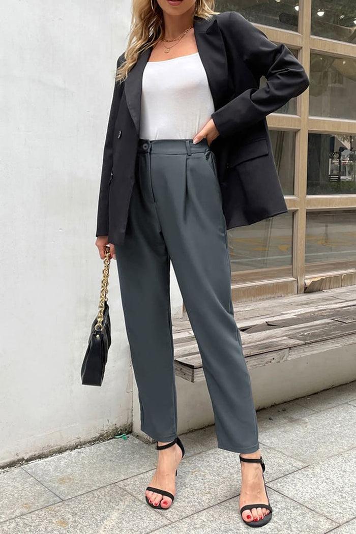 grace karin High Waist Solid Color Work Pants - Gray