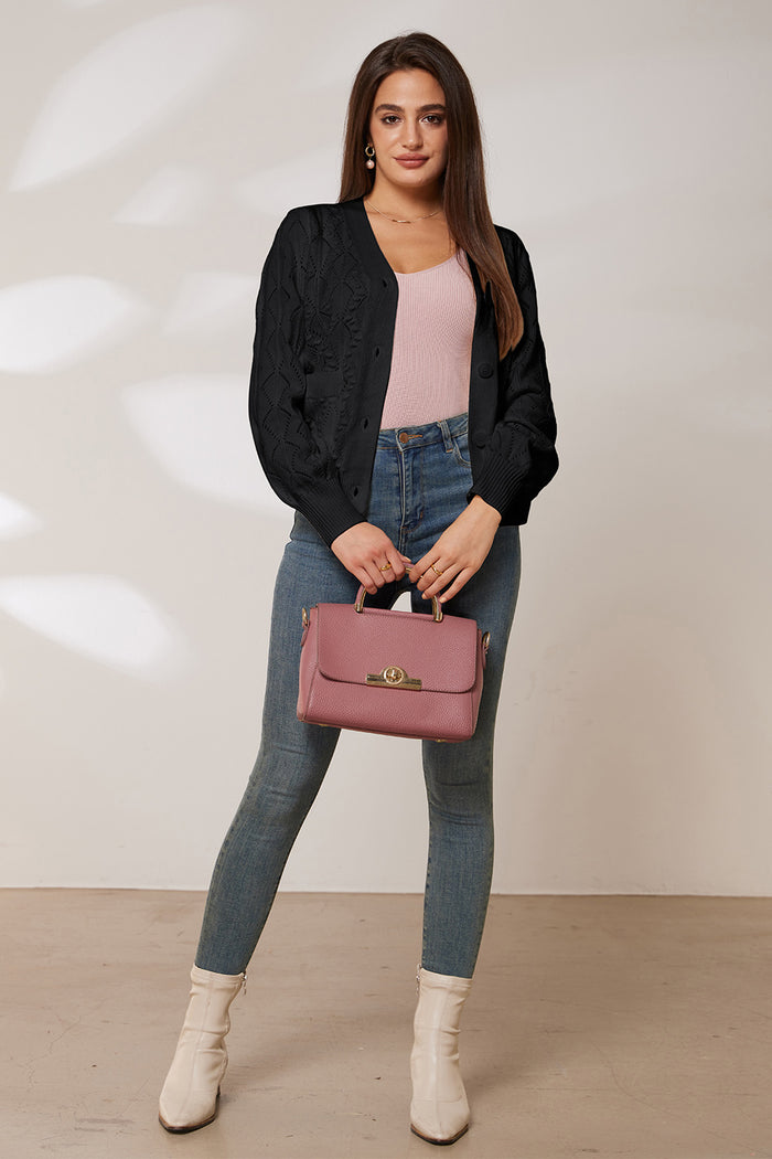 Grace Karin GRACE KARIN Hollowed-out Cardigan V-Neck Button-up Knitwear Sweater