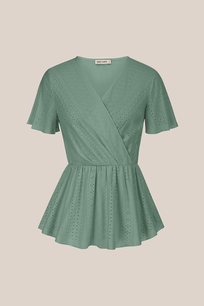 Grace Karin Hollowed-out Peplum Tops A-Line Tops