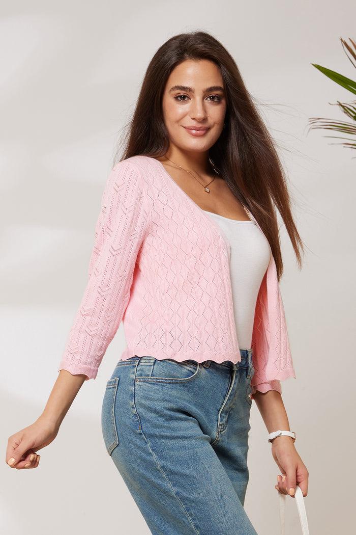 Grace Karin GRACE KARIN Hollowed-out Textured Cropped Knitwear Cardigan Sweater