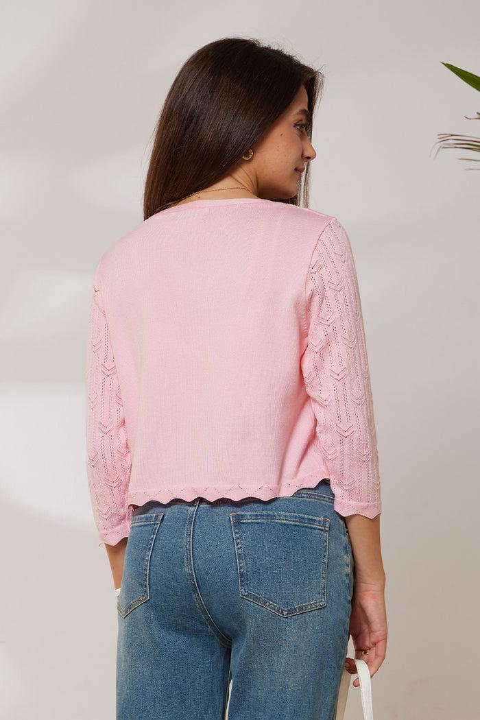 Grace Karin GRACE KARIN Hollowed-out Textured Cropped Knitwear Cardigan Sweater