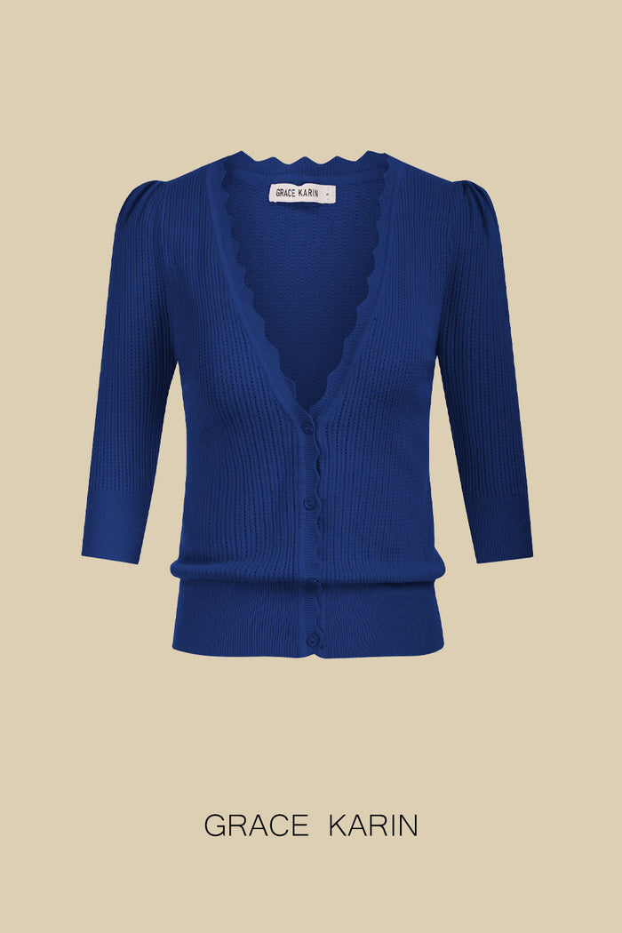 Grace Karin GRACE KARIN Hollowed-out Textured Knitwear 3/4 Sleeve Cardigan