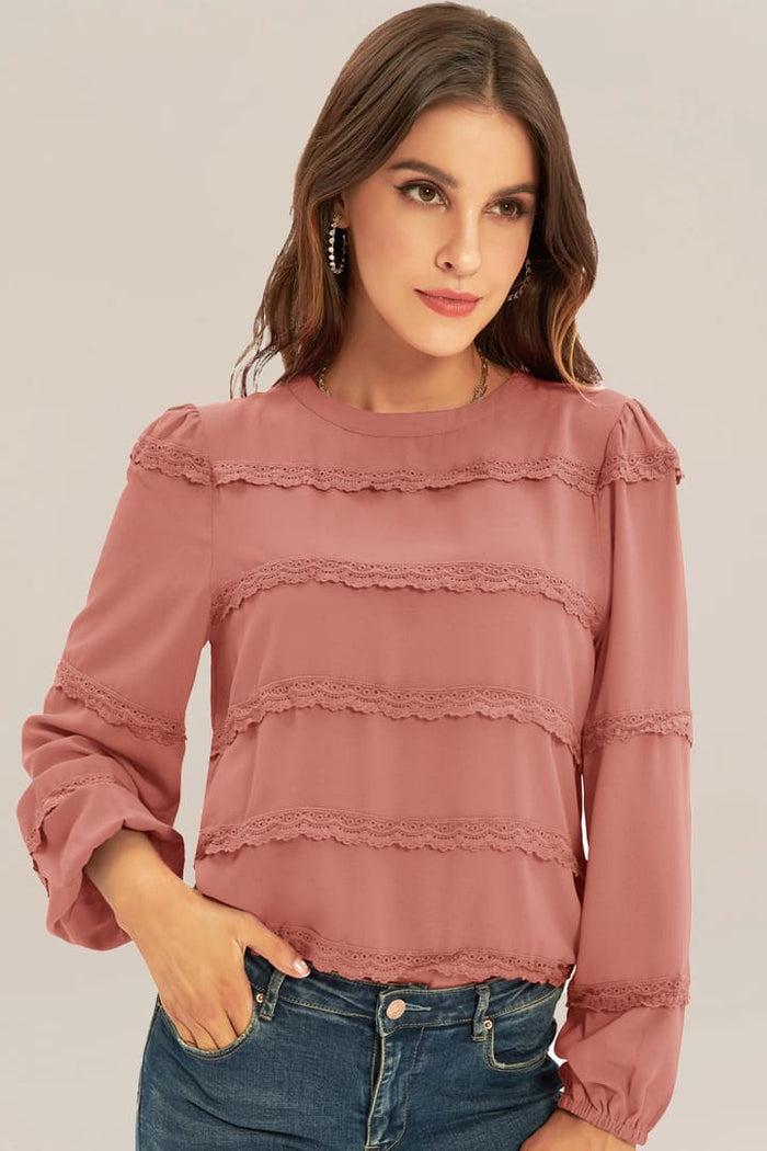 Grace Karin GRACE KARIN Lace Decorated Tiered Puffed Blouse