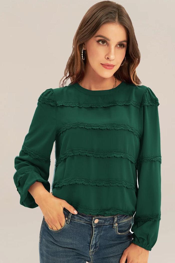 Grace Karin GRACE KARIN Lace Decorated Tiered Puffed Blouse