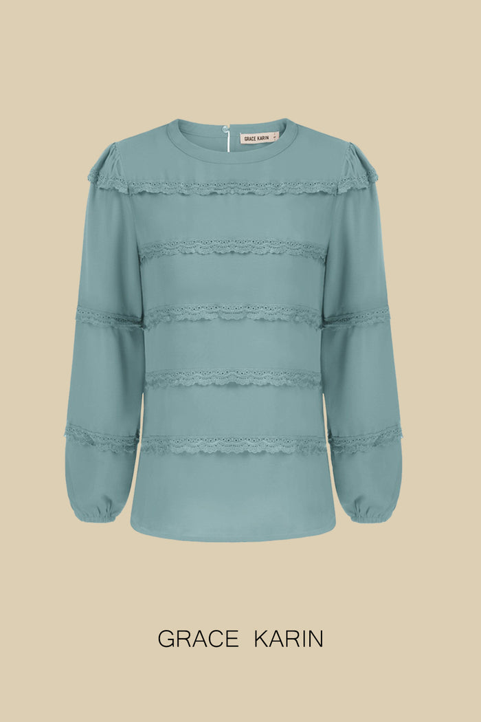 Grace Karin GRACE KARIN Lace Decorated Tiered Puffed Blouse