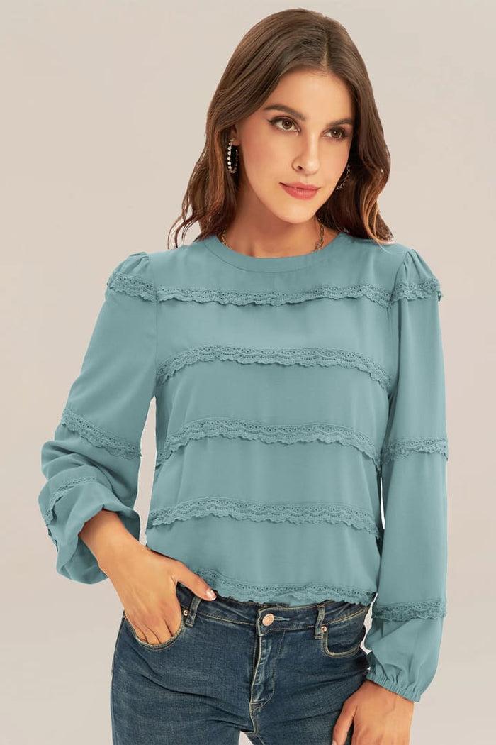 grace karin GRACE KARIN Lace Decorated Tiered Puffed Blouse