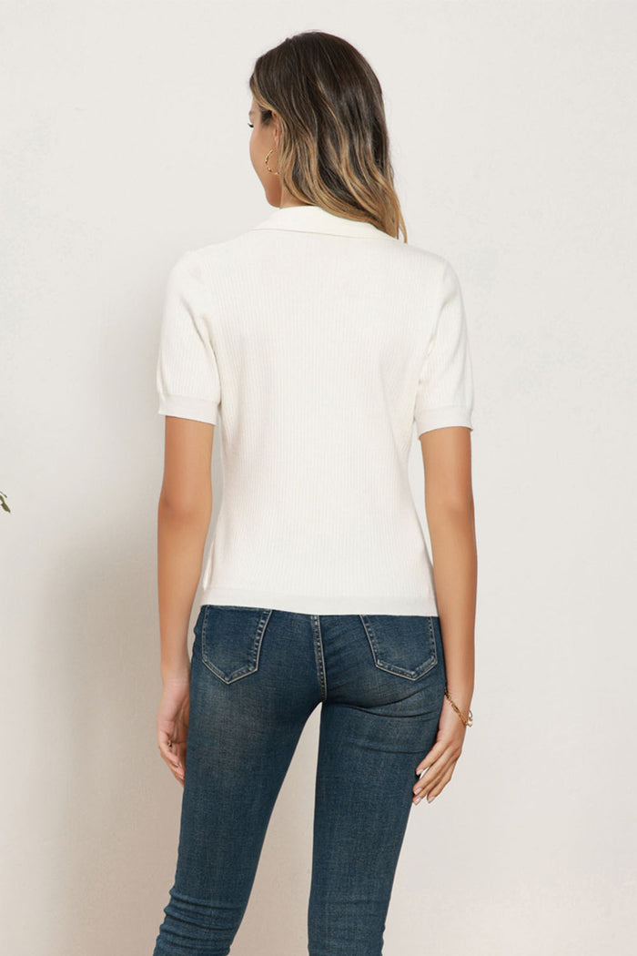 Grace Karin GRACE KARIN Lapel Ribbed Button-up Shirt