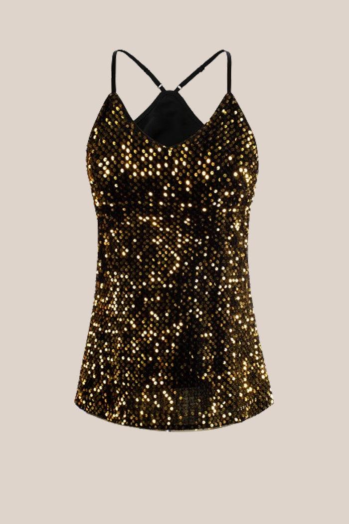 Grace Karin GRACE KARIN Sequined Party Halterneck V-Neck Camisole Cami-Tops