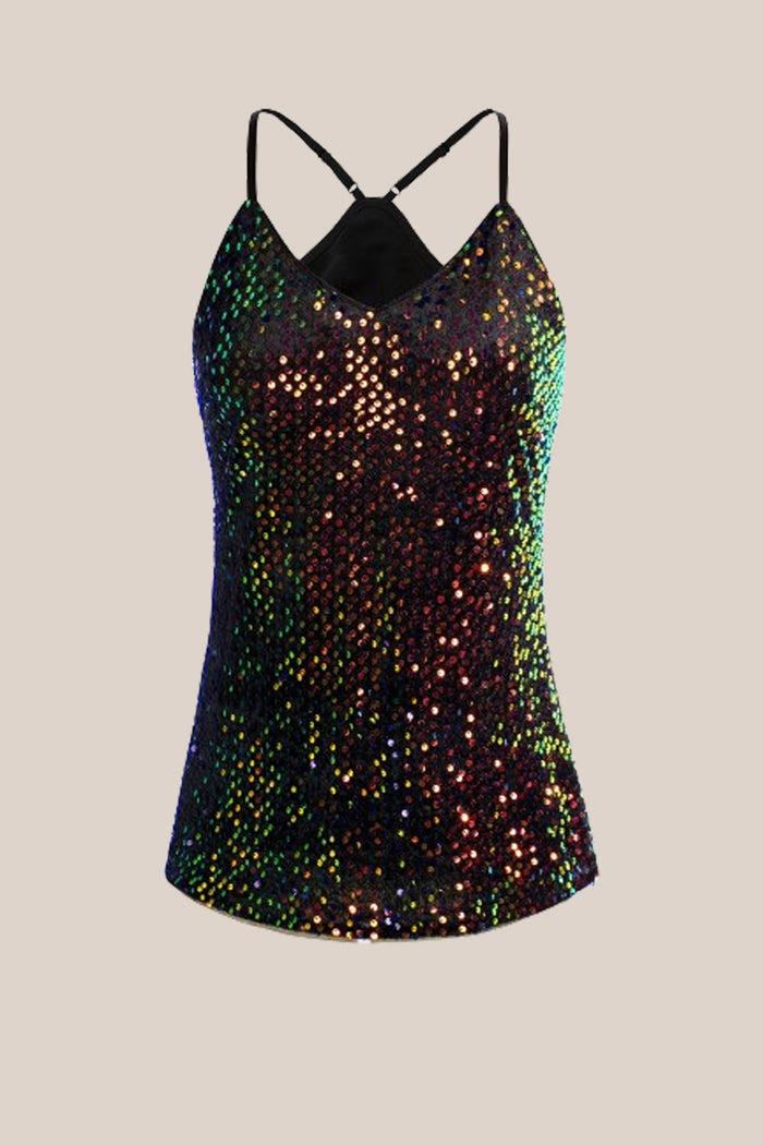 Grace Karin GRACE KARIN Sequined Party Halterneck V-Neck Camisole Cami-Tops