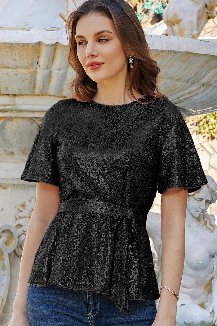 Grace Karin GRACE KARIN Sequined Short Bell Sleeve Party Tops