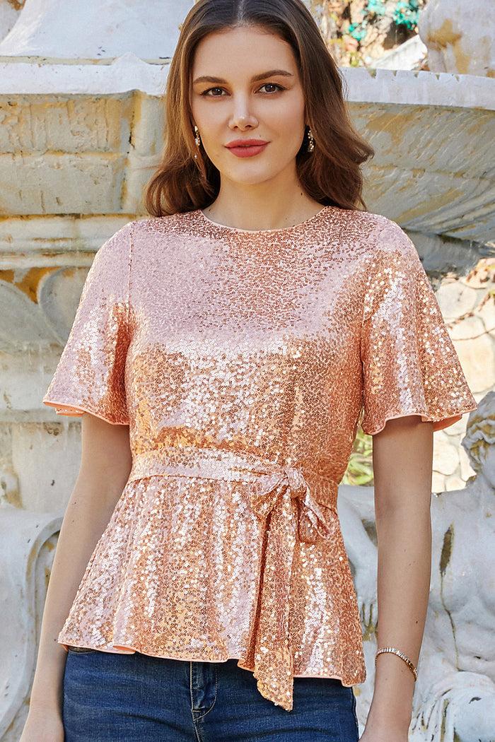 grace karin GRACE KARIN Sequined Short Bell Sleeve Party Tops