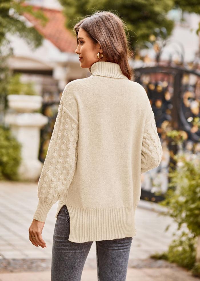 Grace Karin GRACE KARIN Side Slit Turtleneck High-Low Pullover Sweater