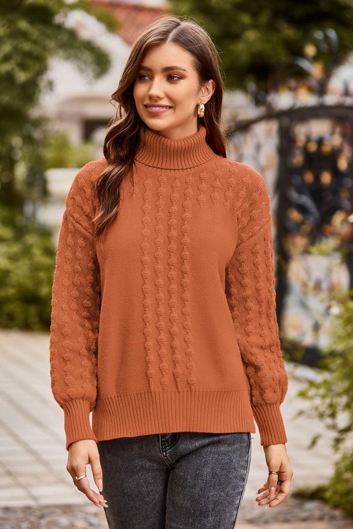 grace karin GRACE KARIN Side Slit Turtleneck High-Low Pullover Sweater