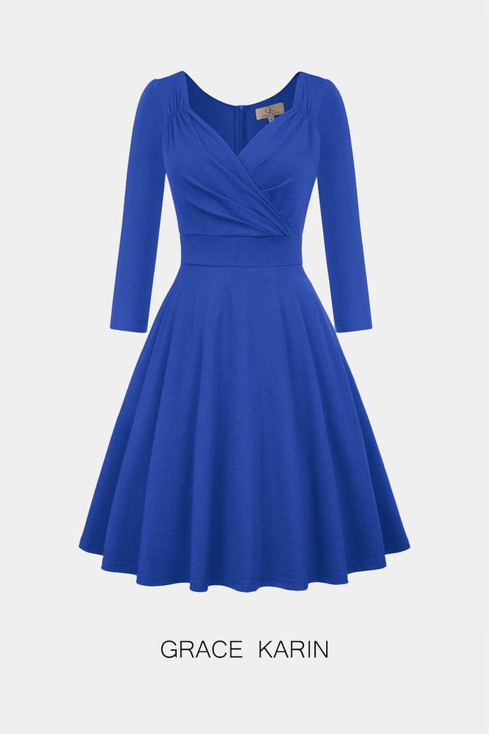 Grace Karin GRACE KARIN Surplice V-Neck 3/4 Sleeve Flared Dress