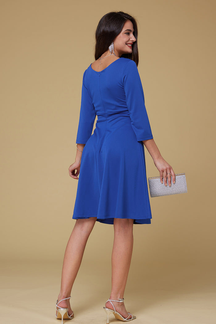 Grace Karin GRACE KARIN Surplice V-Neck 3/4 Sleeve Flared Dress