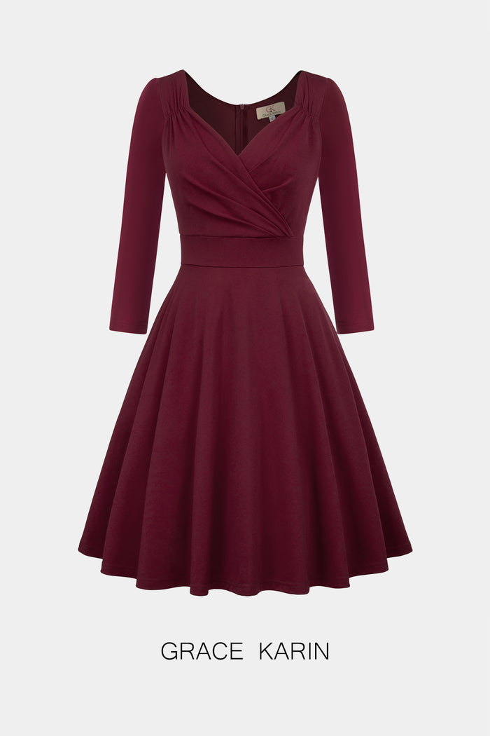 grace karin GRACE KARIN Surplice V-Neck 3/4 Sleeve Flared Dress