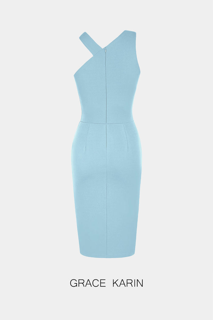 Grace Karin GRACE KARIN Women Halterneck Party Dress Defined Waist Front Slit Bodycon Dress