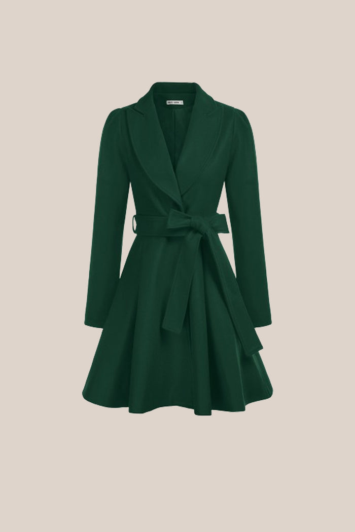 grace karin GRACE KARIN Women's Notch Lapel Long Puff Sleeve a Line Pea Coat with Self Tie Belt