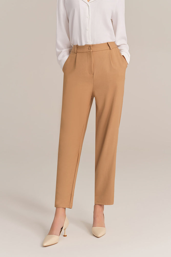 Grace Karin High Waist Solid Color Work Pants - Brown