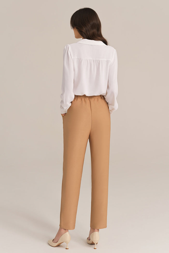 Grace Karin High Waist Solid Color Work Pants - Brown