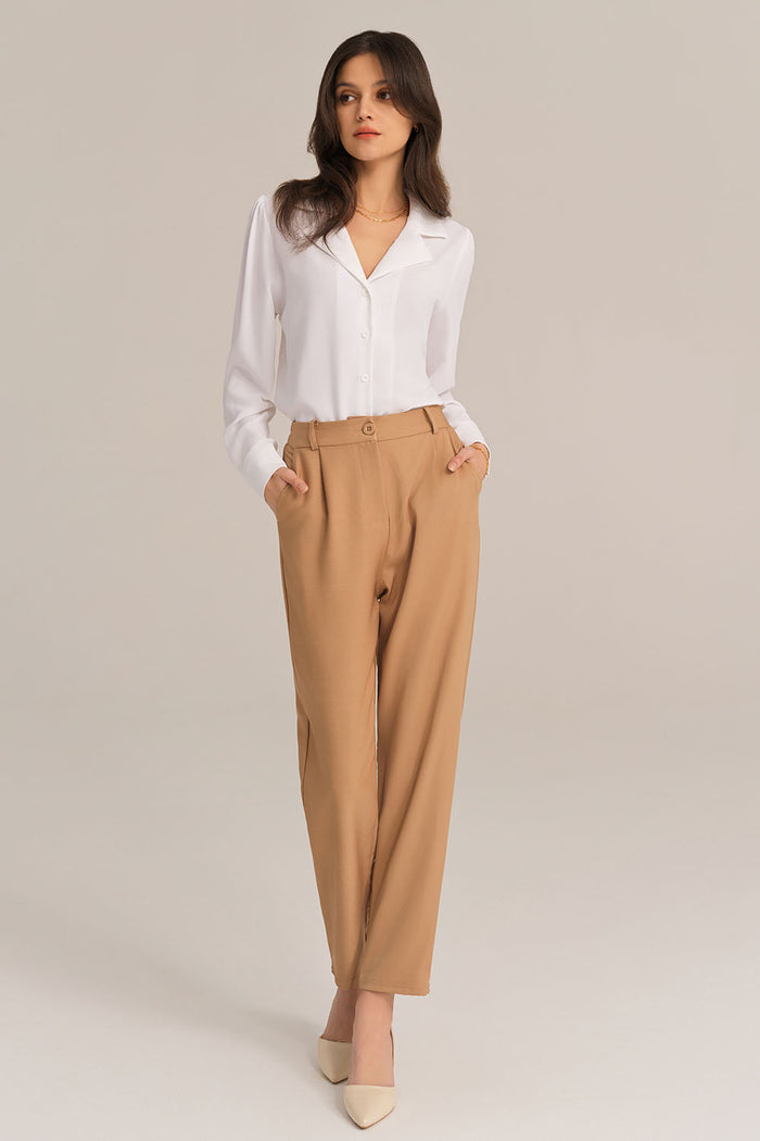 Grace Karin High Waist Solid Color Work Pants - Brown