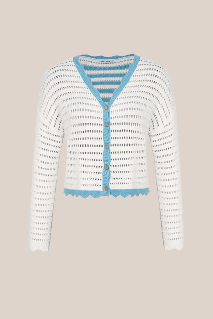 Grace Karin Hollowed-out Contrast Color Long Sleeve Button-up Cardigan