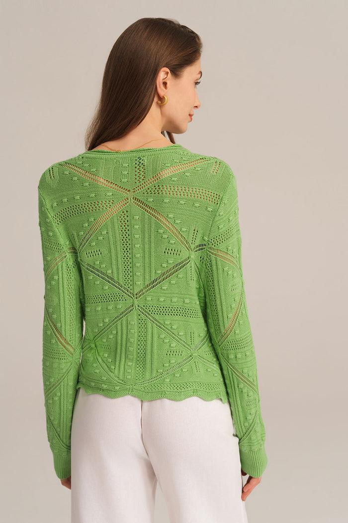 Grace Karin Hollowed-out Long Sleeve V-Neck Cropped Knitted Cardigan