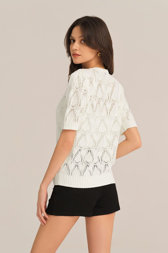 Grace Karin Hollowed-out Short Sleeve Crew Neck Knit Tops