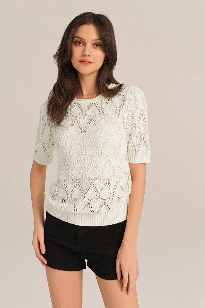 Grace Karin Hollowed-out Short Sleeve Crew Neck Knit Tops