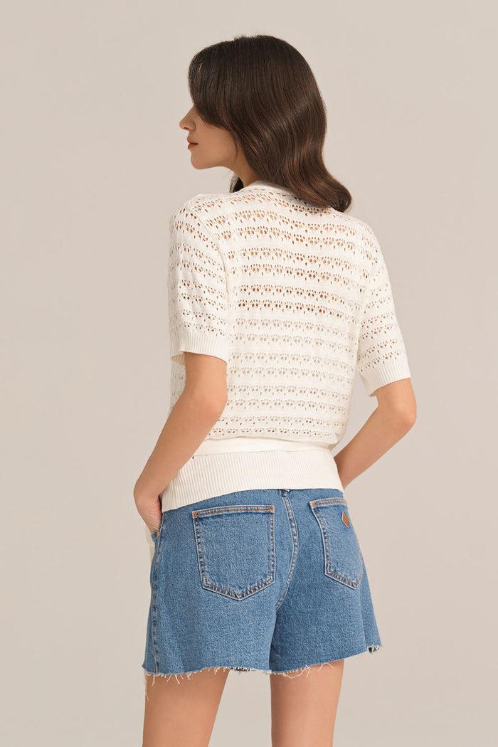 Grace Karin Hollowed-out Short Sleeve V-Neck Wrap Front Knitted Cardigan