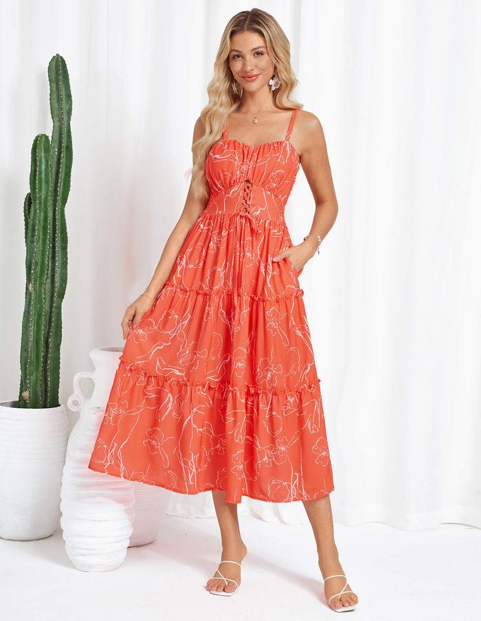 Grace Karin Hollowed-out Waist Spaghetti Straps Flared A-Line Dress