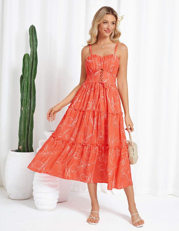 Grace Karin Hollowed-out Waist Spaghetti Straps Flared A-Line Dress