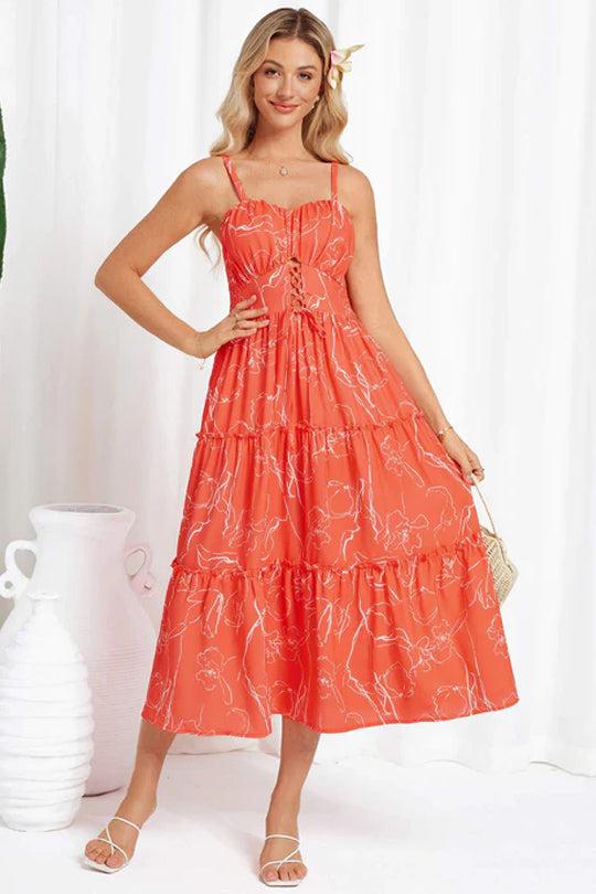 grace karin Hollowed-out Waist Spaghetti Straps Flared A-Line Dress