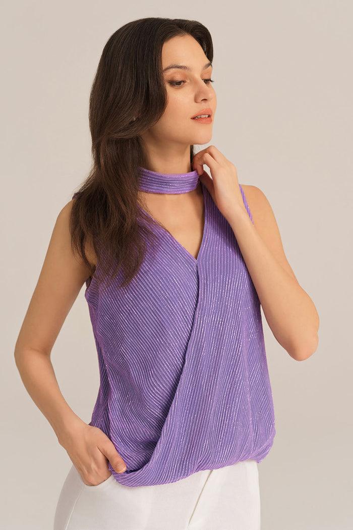 Grace Karin Keyhole Back V-Neck Sleeveless Irregular Hem Party Tops - Purple