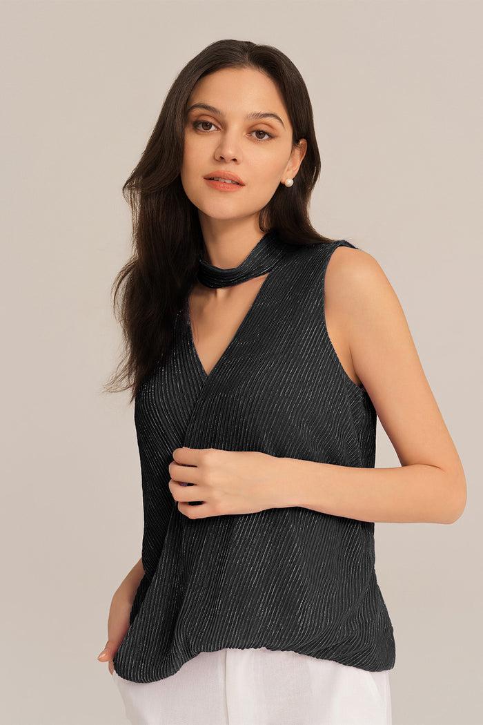 Grace Karin Keyhole Back V-Neck Sleeveless Irregular Hem Party Tops - Black