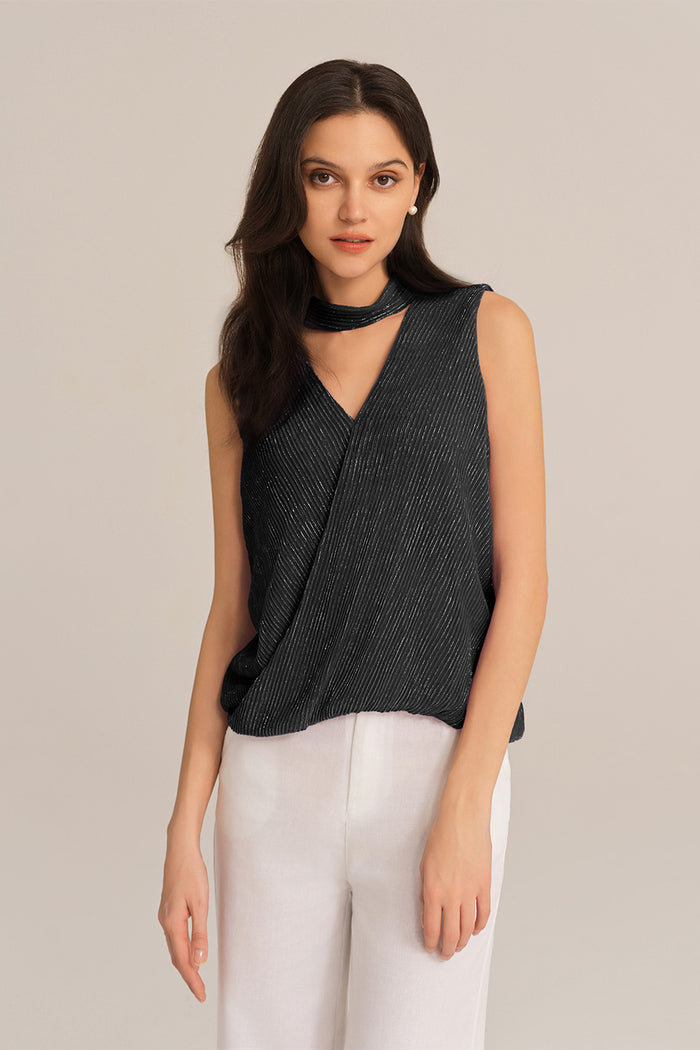 Grace Karin Keyhole Back V-Neck Sleeveless Irregular Hem Party Tops - Black