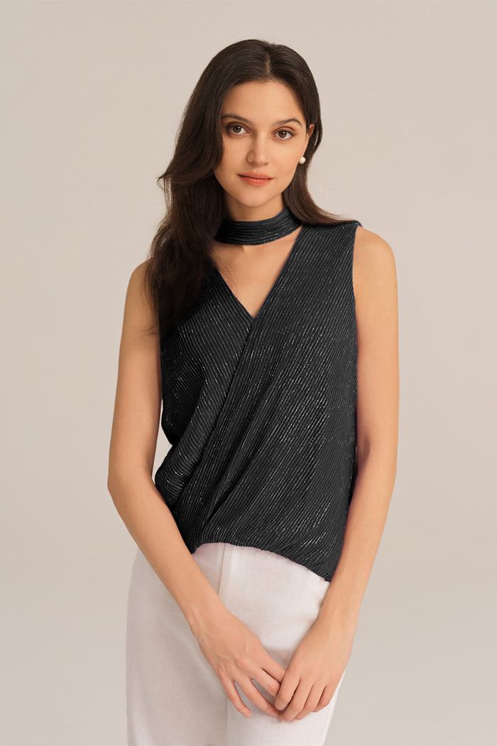grace karin Keyhole Back V-Neck Sleeveless Irregular Hem Party Tops - Black