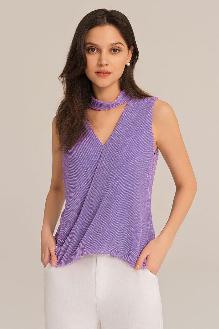 Grace Karin Keyhole Back V-Neck Sleeveless Irregular Hem Party Tops - Purple