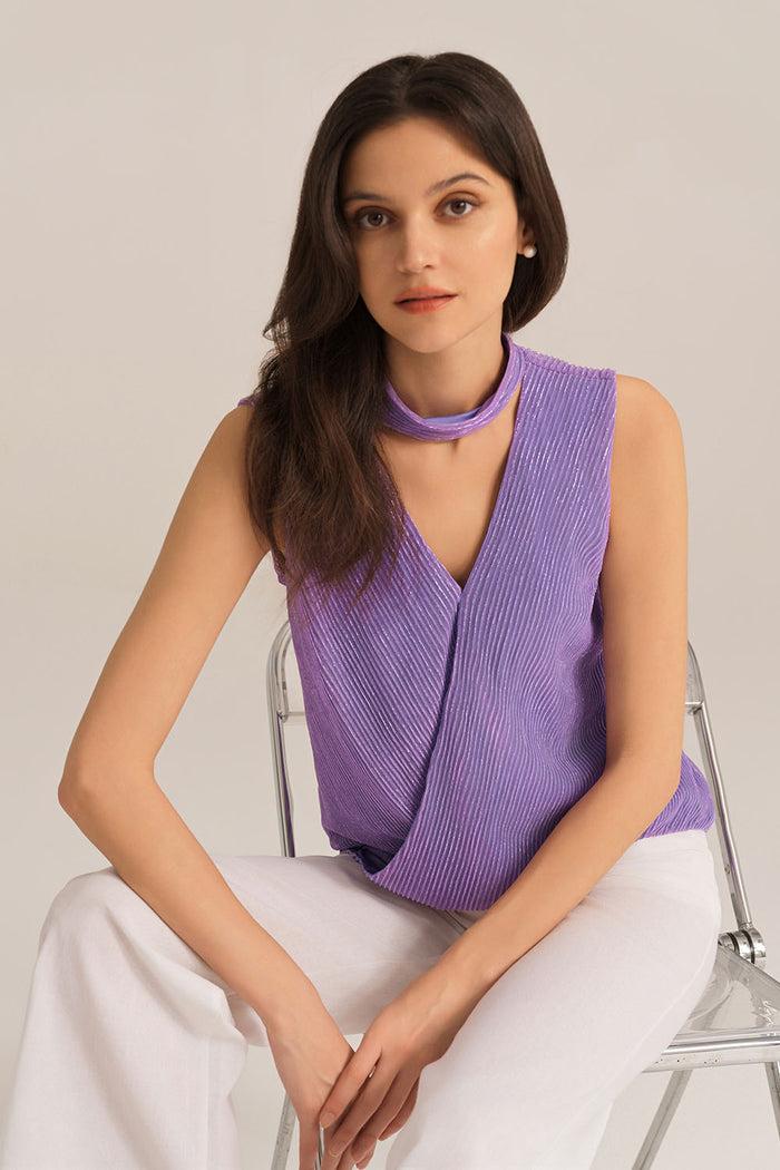 grace karin Keyhole Back V-Neck Sleeveless Irregular Hem Party Tops - Purple