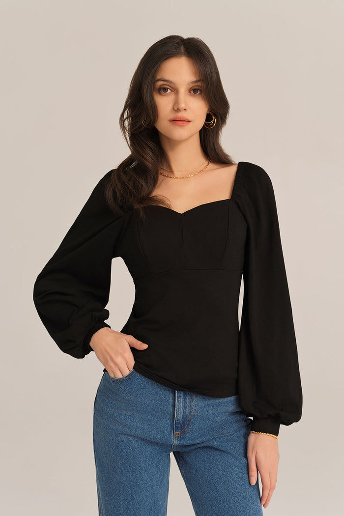 grace karin Lantern Sleeves V-Neck Stretchy Cotton Blouse