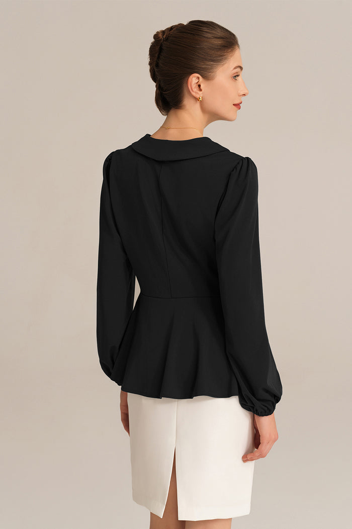 Grace Karin Long Lantern Sleeve Work Formal Top - Black