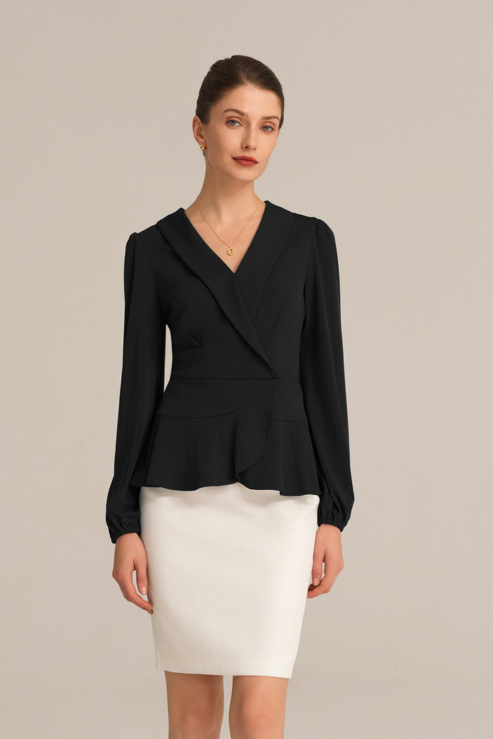 grace karin Long Lantern Sleeve Work Formal Top - Black