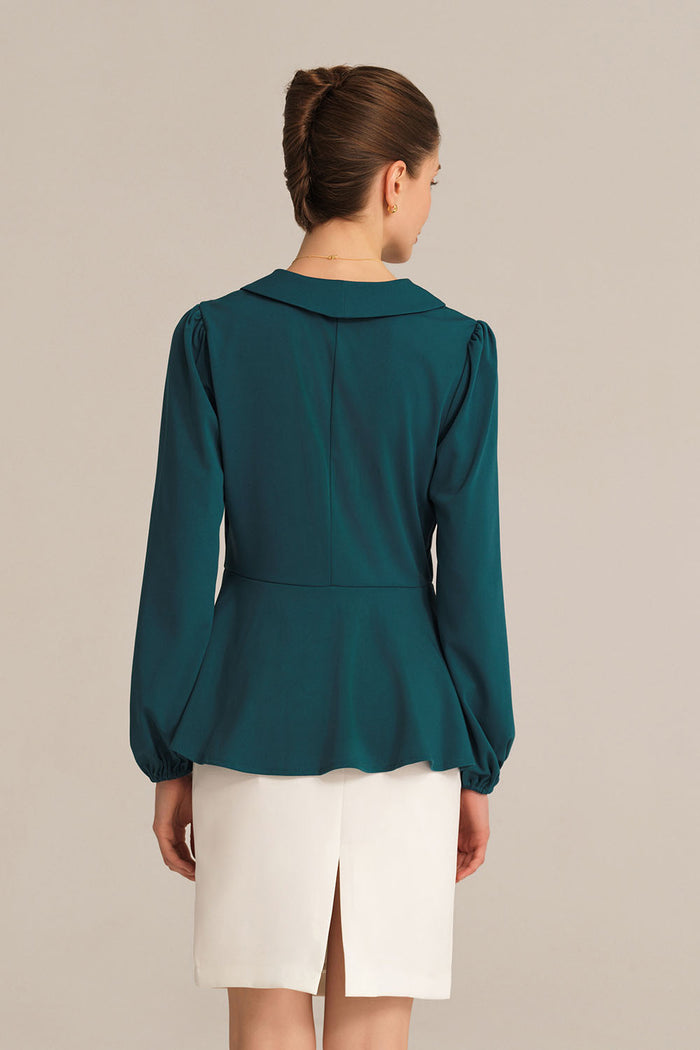 Grace Karin Long Lantern Sleeve Work Formal Top - Green