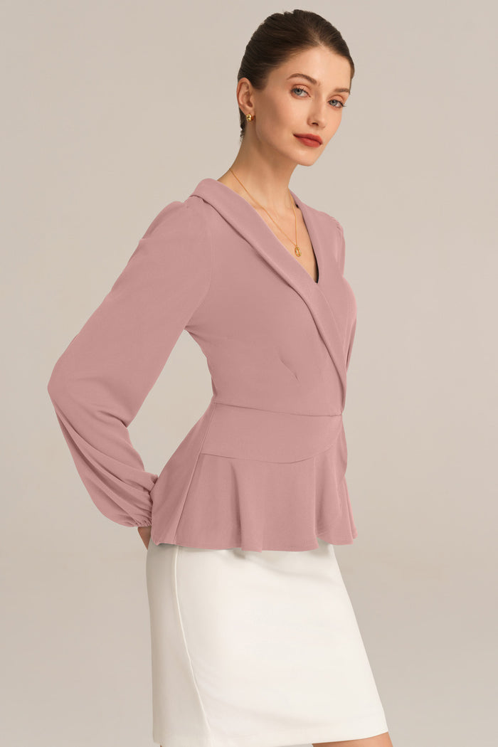 Grace Karin Long Lantern Sleeve Work Formal Top - Pink